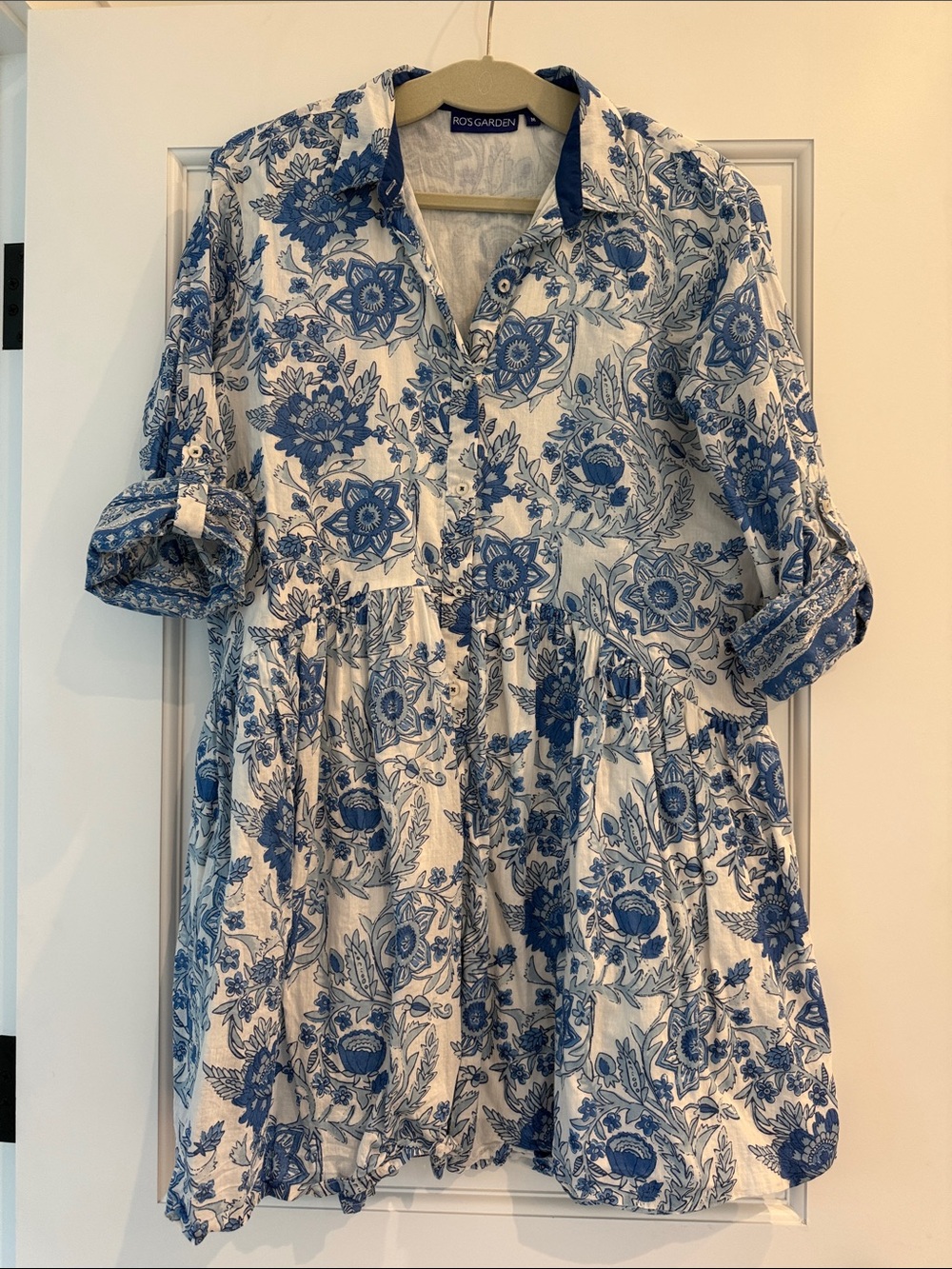 Rosgarden Blue Floral Button-Up Women’s Dress